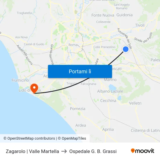 Zagarolo | Valle Martella to Ospedale G. B. Grassi map