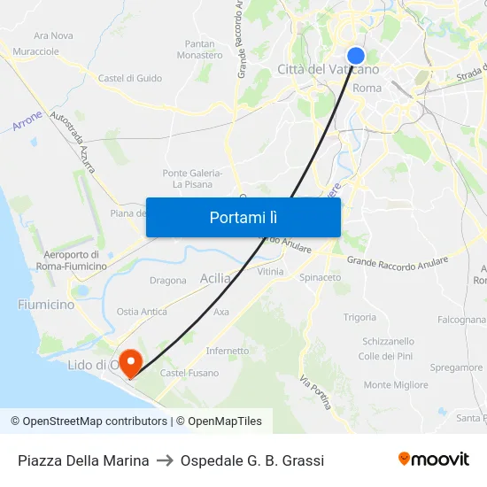 Piazza Della Marina to Ospedale G. B. Grassi map