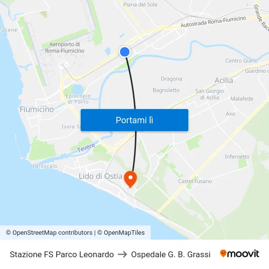 Stazione FS Parco Leonardo to Ospedale G. B. Grassi map