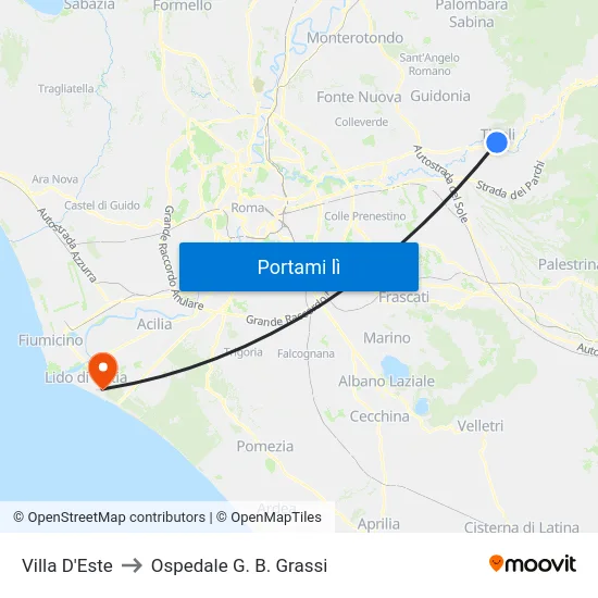 Villa D'Este to Ospedale G. B. Grassi map