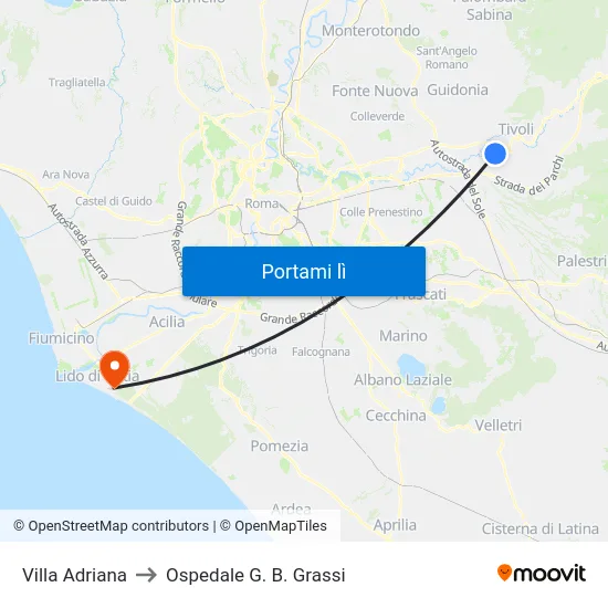 Villa Adriana to Ospedale G. B. Grassi map