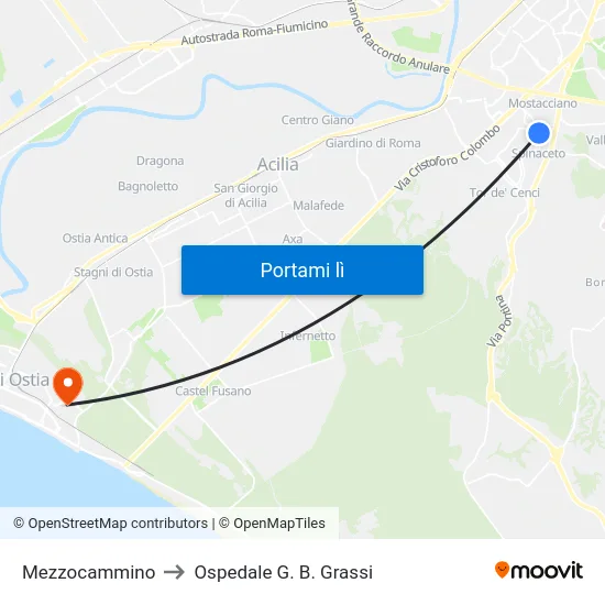 Mezzocammino to Ospedale G. B. Grassi map