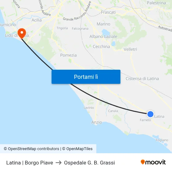 Latina | Borgo Piave to Ospedale G. B. Grassi map