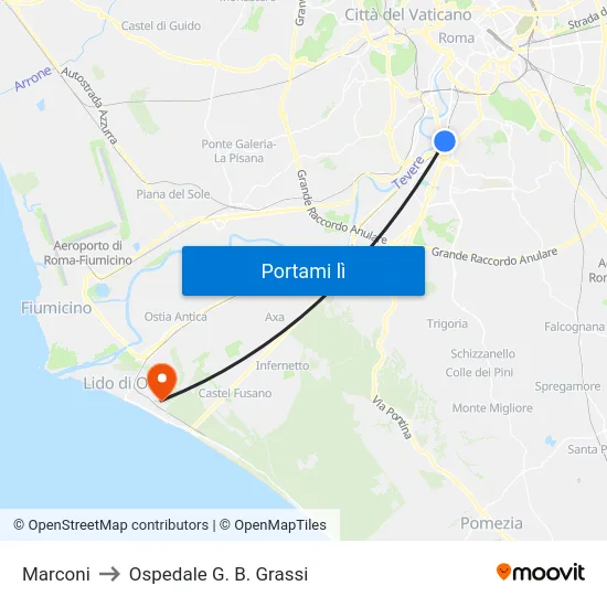 Marconi to Ospedale G. B. Grassi map