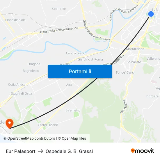 Eur Palasport to Ospedale G. B. Grassi map