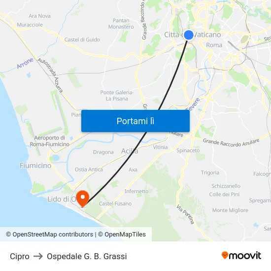 Cipro to Ospedale G. B. Grassi map