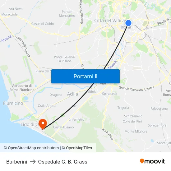 Barberini to Ospedale G. B. Grassi map