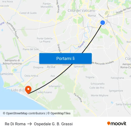 Re Di Roma to Ospedale G. B. Grassi map