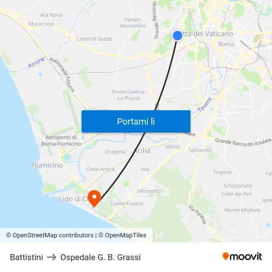 Battistini to Ospedale G. B. Grassi map