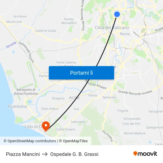 Piazza Mancini to Ospedale G. B. Grassi map
