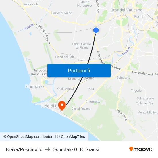 Brava/Pescaccio to Ospedale G. B. Grassi map