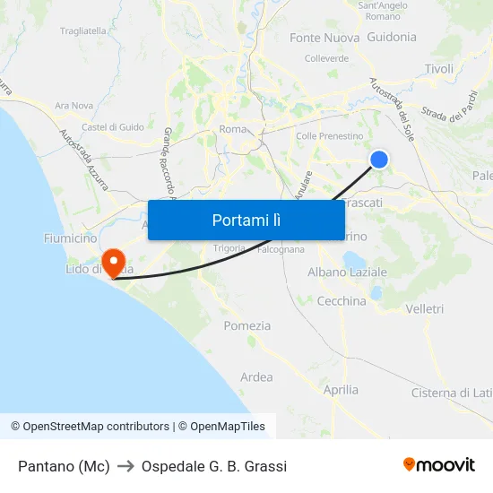 Pantano (Mc) to Ospedale G. B. Grassi map