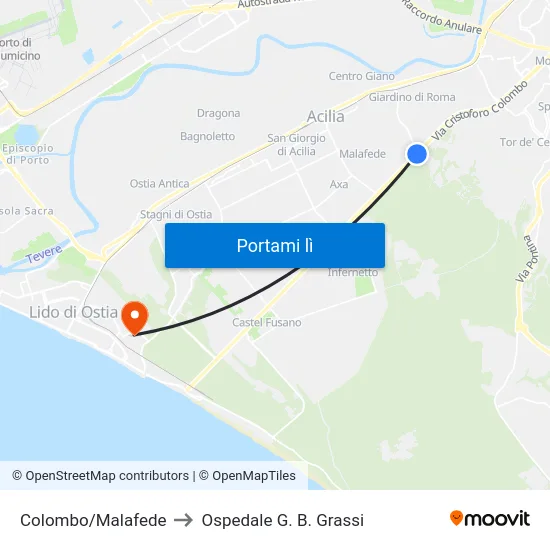 Colombo/Malafede to Ospedale G. B. Grassi map