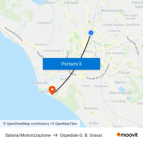 Salaria/Motorizzazione to Ospedale G. B. Grassi map