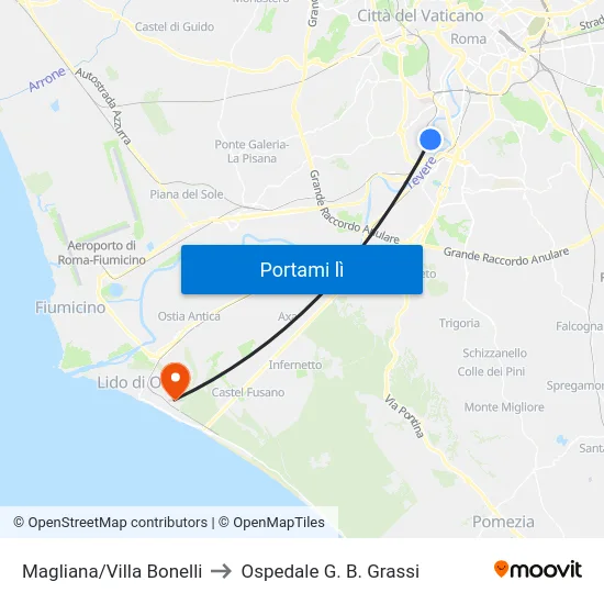 Magliana/Villa Bonelli to Ospedale G. B. Grassi map