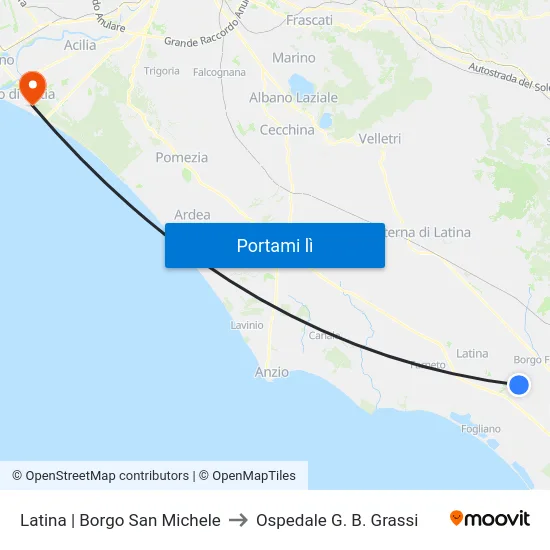 Latina | Borgo San Michele to Ospedale G. B. Grassi map