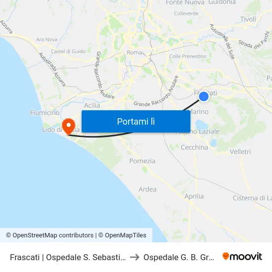 Frascati | Ospedale S. Sebastiano to Ospedale G. B. Grassi map