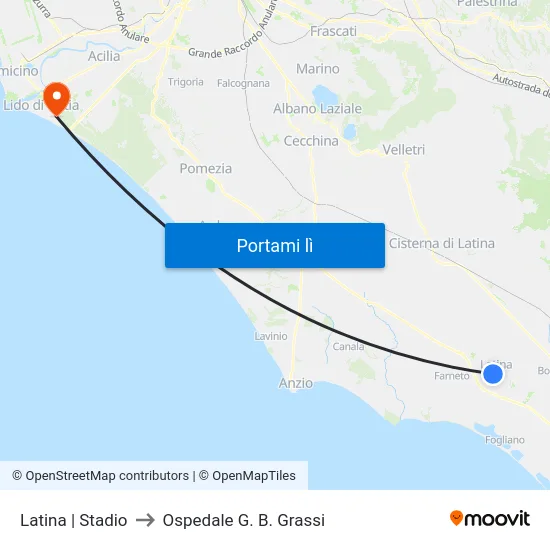 Latina | Stadio to Ospedale G. B. Grassi map