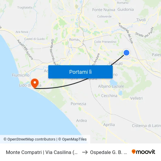 Monte Compatri | Via Casilina (Laghetto) to Ospedale G. B. Grassi map