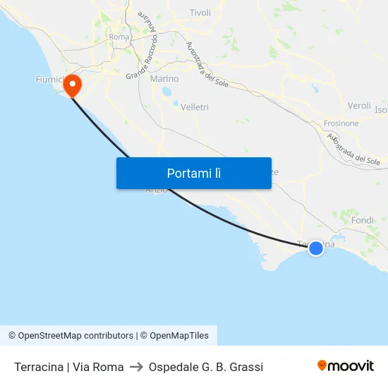 Terracina | Via Roma to Ospedale G. B. Grassi map