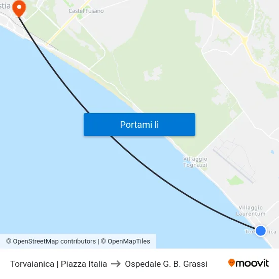 Torvaianica | Piazza Italia to Ospedale G. B. Grassi map