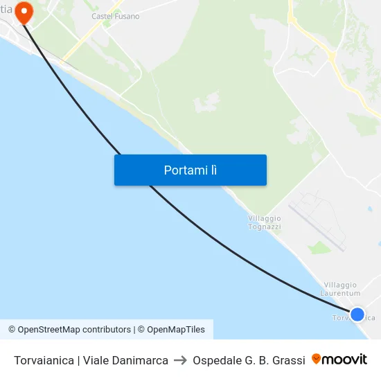 Torvaianica | Viale Danimarca to Ospedale G. B. Grassi map