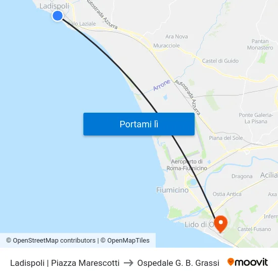 Ladispoli | Piazza Marescotti to Ospedale G. B. Grassi map