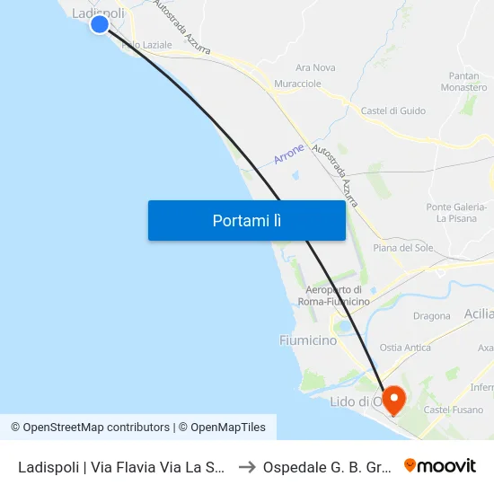 Ladispoli | Via Flavia Via La Spezia to Ospedale G. B. Grassi map