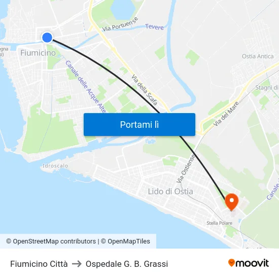 Fiumicino Città to Ospedale G. B. Grassi map