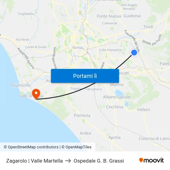 Zagarolo | Valle Martella to Ospedale G. B. Grassi map