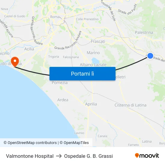 Valmontone Hospital to Ospedale G. B. Grassi map