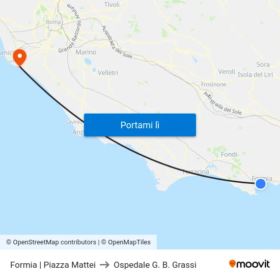 Formia | Piazza Mattei to Ospedale G. B. Grassi map