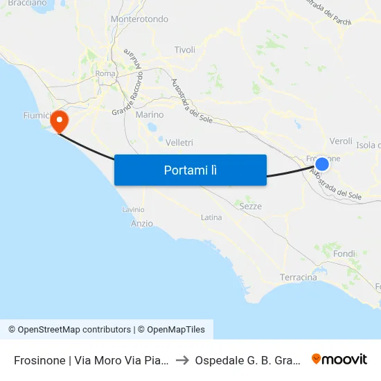 Frosinone | Via Moro Via Piave to Ospedale G. B. Grassi map
