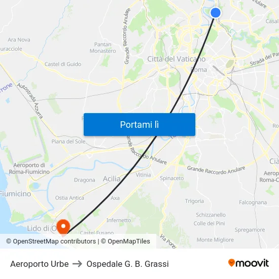 Aeroporto Urbe to Ospedale G. B. Grassi map