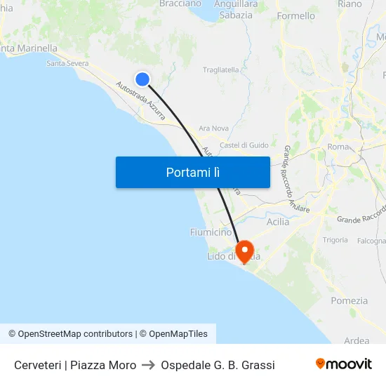 Cerveteri | Piazza Moro to Ospedale G. B. Grassi map
