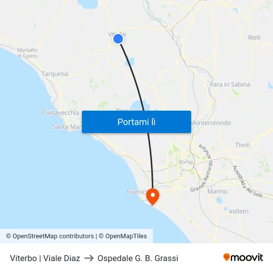 Viterbo | Viale Diaz to Ospedale G. B. Grassi map