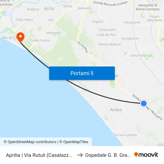 Aprilia | Via Rutuli (Casalazzara) to Ospedale G. B. Grassi map