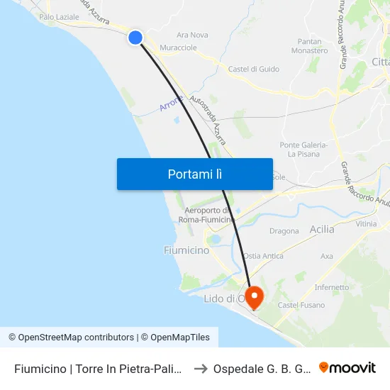 Fiumicino | Torre In Pietra-Palidoro FS to Ospedale G. B. Grassi map