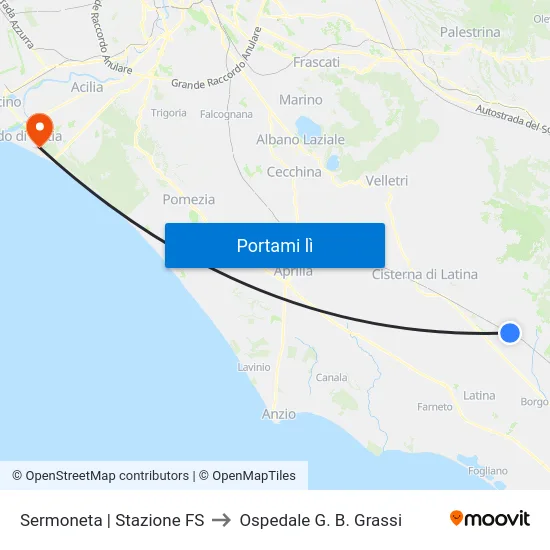 Sermoneta | Stazione FS to Ospedale G. B. Grassi map