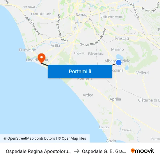 Ospedale Regina Apostolorum to Ospedale G. B. Grassi map