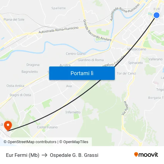 Eur Fermi (Mb) to Ospedale G. B. Grassi map