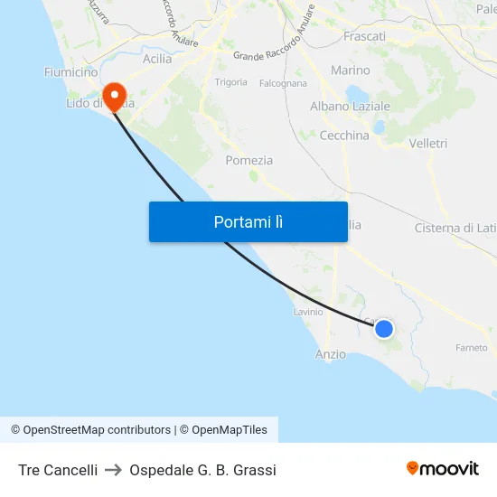 Tre Cancelli to Ospedale G. B. Grassi map