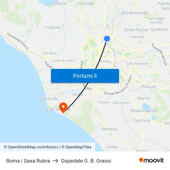 Roma | Saxa Rubra to Ospedale G. B. Grassi map