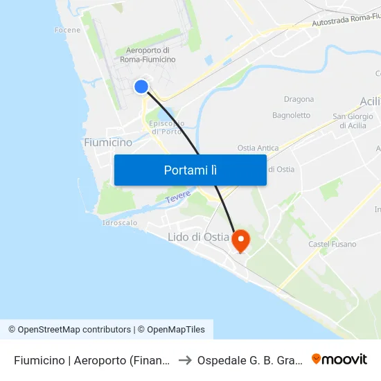 Fiumicino | Aeroporto (Finanza) to Ospedale G. B. Grassi map