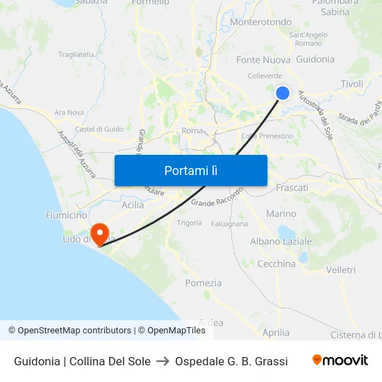 Guidonia | Collina Del Sole to Ospedale G. B. Grassi map
