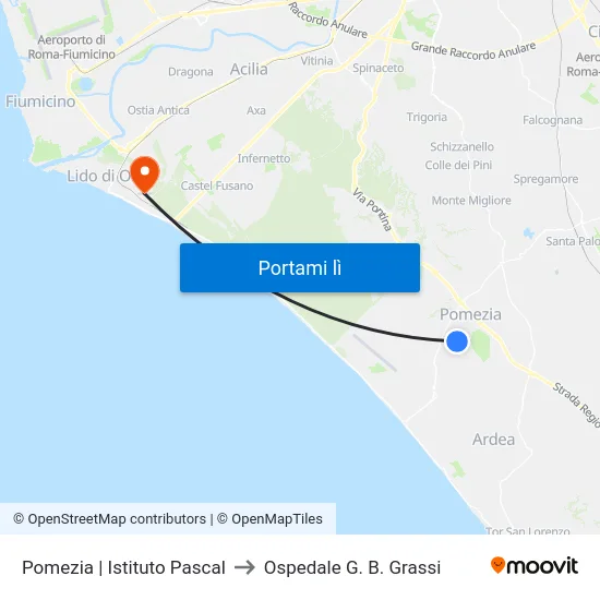 Pomezia | Istituto Pascal to Ospedale G. B. Grassi map