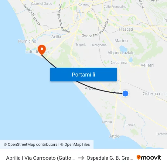 Aprilia | Via Carroceto (Gattone) to Ospedale G. B. Grassi map