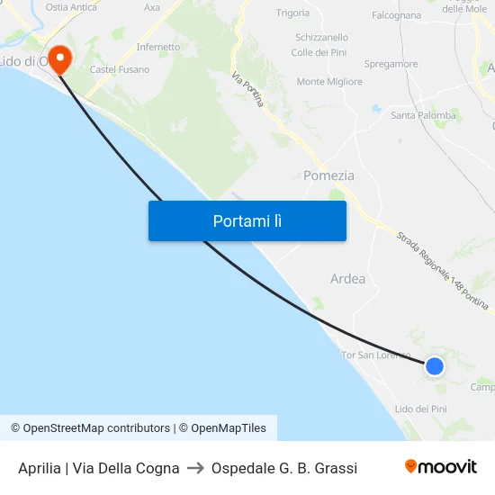 Aprilia | Via Della Cogna to Ospedale G. B. Grassi map