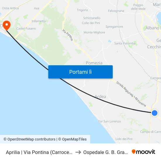 Aprilia | Via Pontina (Carroceto) to Ospedale G. B. Grassi map