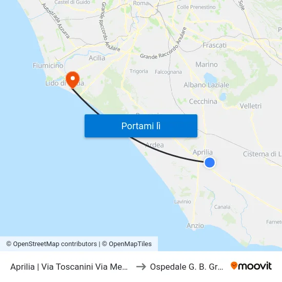 Aprilia | Via Toscanini Via Messina to Ospedale G. B. Grassi map